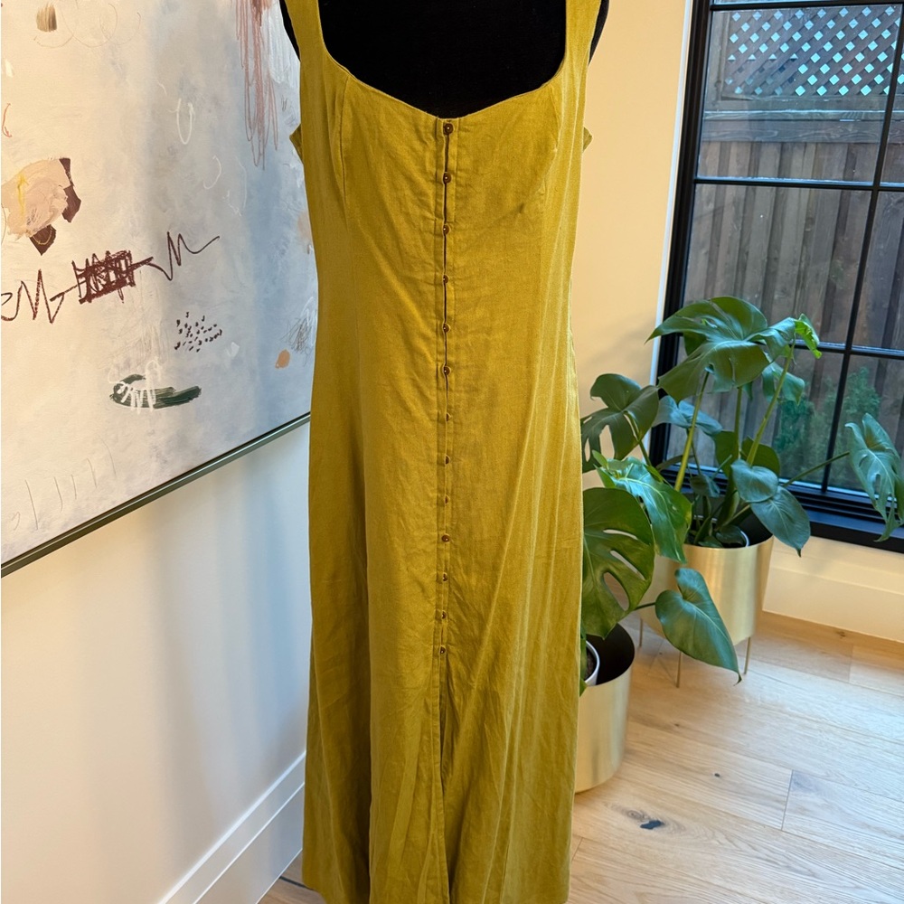Zara Olive Green Midi Dress with Button Front